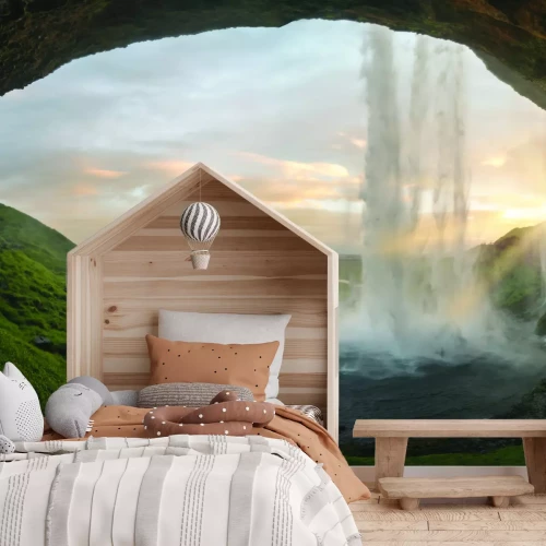 Fototapete Höhlenlandschaft mit Blick auf den Wasserfall