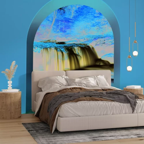 Fototapete Blick auf einen Wasserfall im herbstlichen Wald