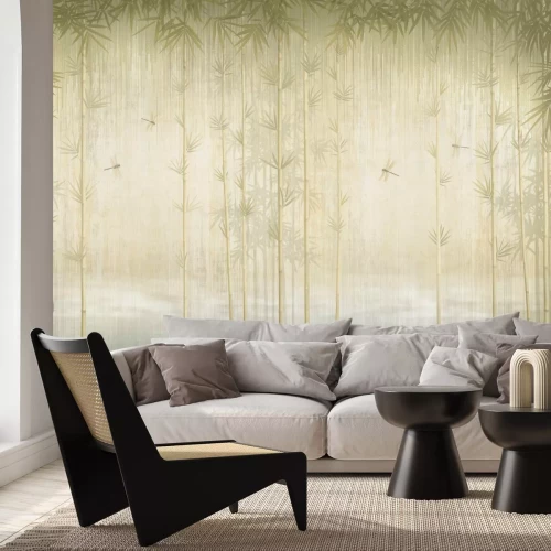 Fototapete Libellen zwischen Bambuszweigen, zartes pflanzliches Muster