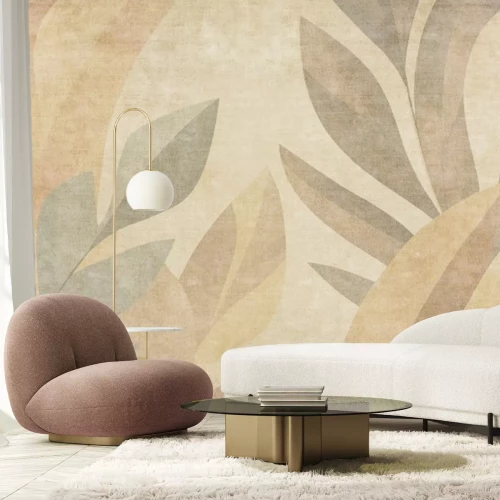 Fototapete Pflanzliches Muster mit Blättern auf texturiertem Hintergrund