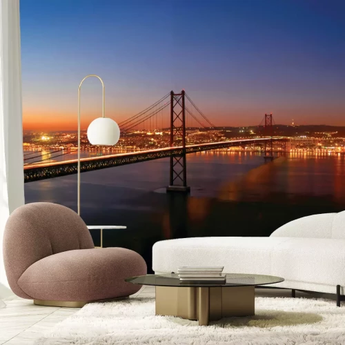 Fototapete Landschaft mit einer Brücke bei Sonnenuntergang