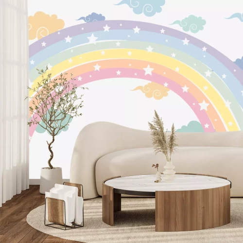 Fototapete Bunter Regenbogen mit Sternen zwischen den Wolken