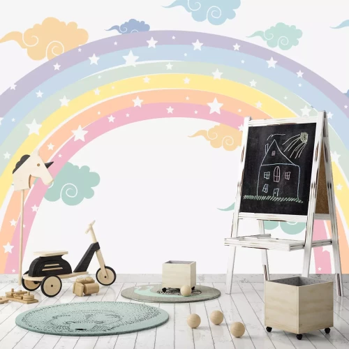 Fototapete Bunter Regenbogen mit Sternen zwischen den Wolken