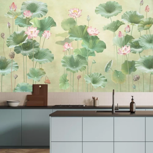 Fototapete Rosa Seerosen zwischen grünen Blättern natürliches Motiv