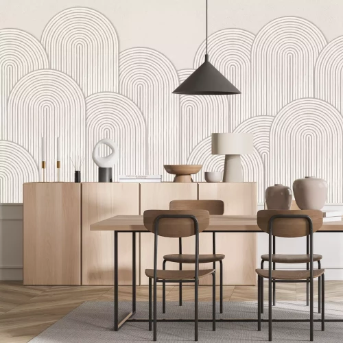 Fototapete Geometrische Bögen Muster auf beigefarbenem Betongrund