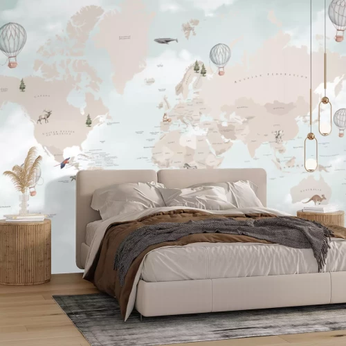 Fototapete Kinderweltkarte vor einem Himmel mit Wolken