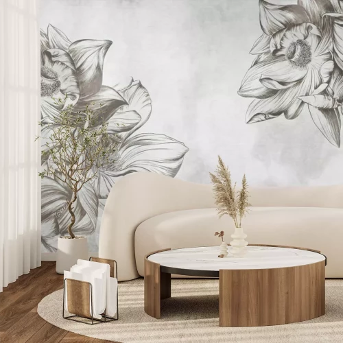 Fototapete Zarter Lotus auf rohem Hintergrund in Grautönen