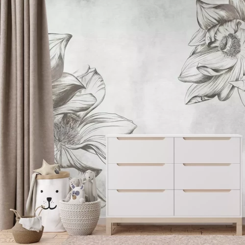 Fototapete Zarter Lotus auf rohem Hintergrund in Grautönen