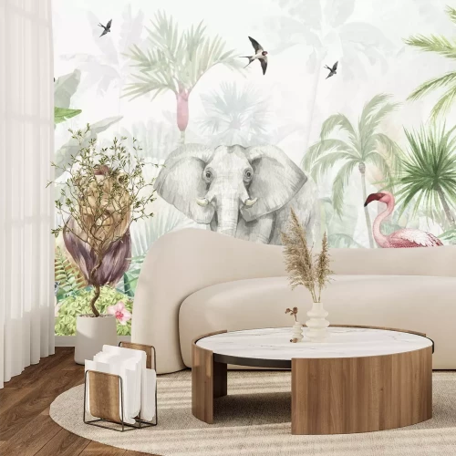 Fototapete Tropisches Dschungel-Mural mit Tieren