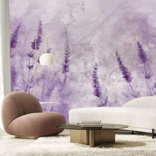 Fototapete Aquarellmuster mit Lavendelfeld