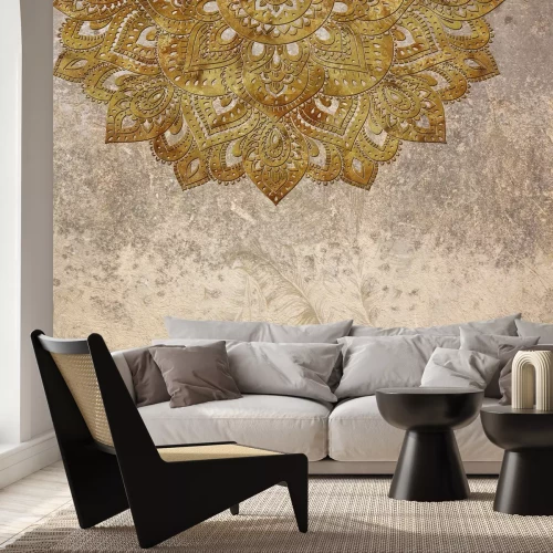 Fototapete Goldene Mandala auf strukturiertem Hintergrund