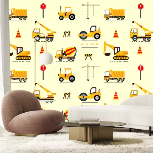 Fototapete Gelbe Autos, Bagger, Kran Kinderdesign