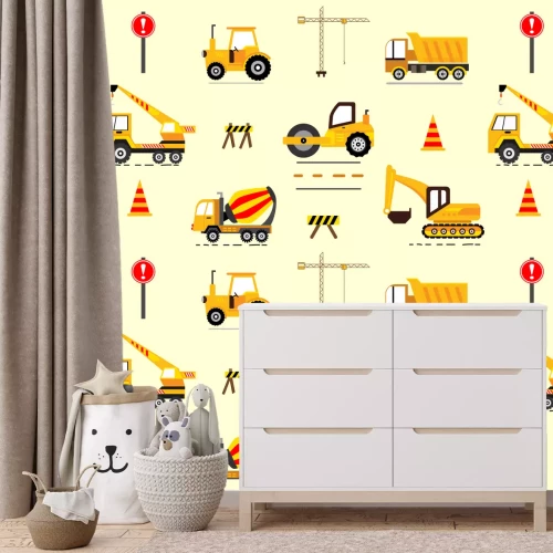 Fototapete Gelbe Autos, Bagger, Kran Kinderdesign
