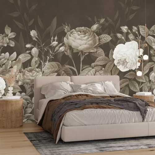 Fototapete Blumenmuster mit Rosen im Vintage-Stil