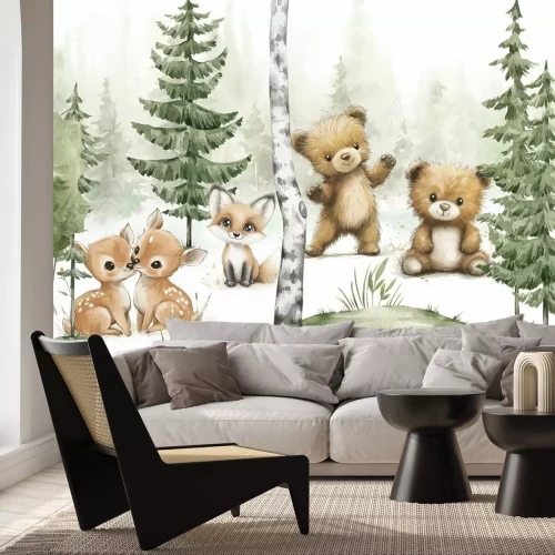 Fototapete Waldlandschaft mit Bärenjungen