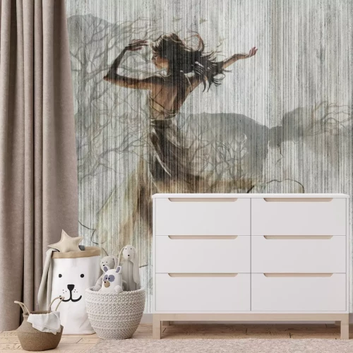 Fototapete Künstlerische Abstraktion von Frau und Pferd in Bewegung modernes Muster