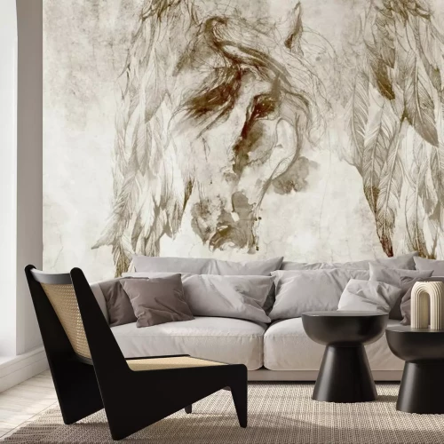 Fototapete Imitation eines Pferdekopfs auf einer Betonwand