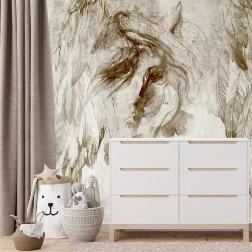 Fototapete Imitation eines Pferdekopfs auf einer Betonwand