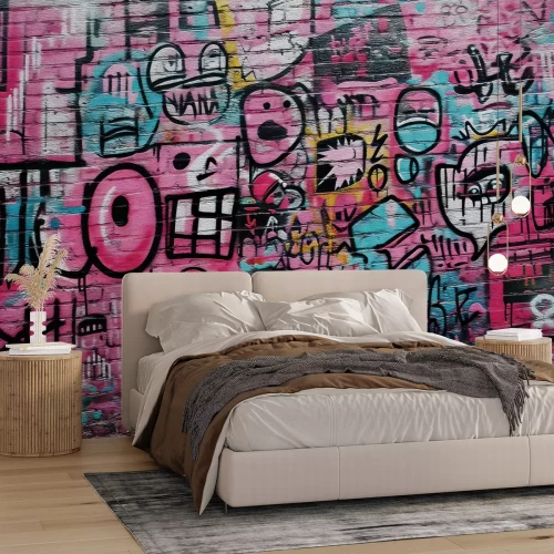 Fototapete Abstrakte Illustrationen auf einer Ziegelwand