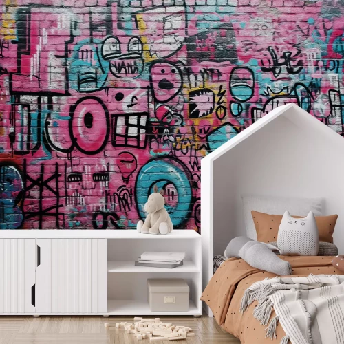 Fototapete Abstrakte Illustrationen auf einer Ziegelwand