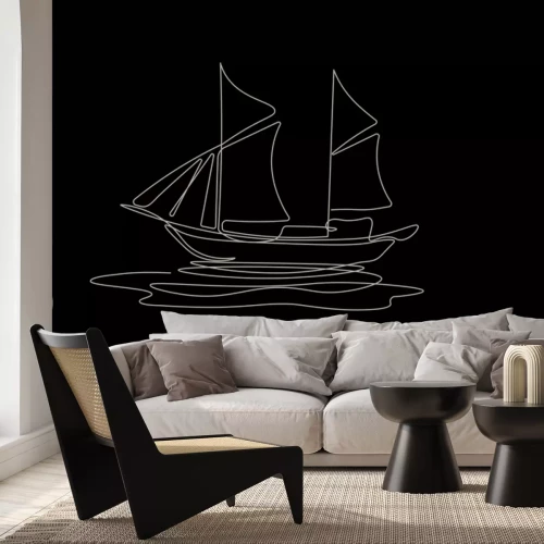 Fototapete Minimalistische Zeichnung eines Segelbootes auf weißem Hintergrund