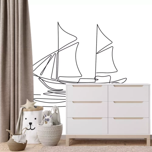 Fototapete Minimalistische Zeichnung eines Segelbootes auf weißem Hintergrund