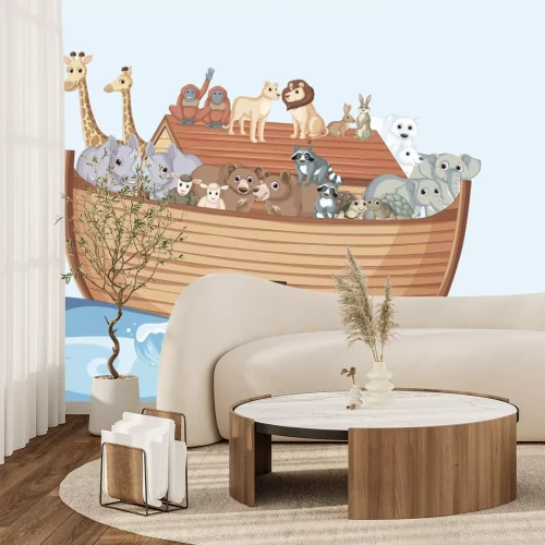 Fototapete Boot voll mit Tieren, das auf den Wellen schaukelt