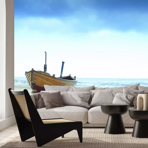 Fototapete Holzboot am Strand am Meer