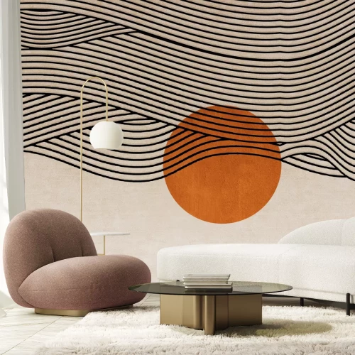 Fototapete Abstrakte Landschaft mit Sonnenuntergang