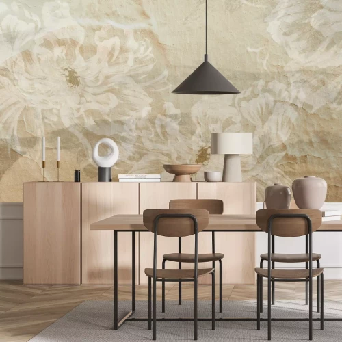 Fototapete Helle Pfingstrosen auf Betonhintergrund