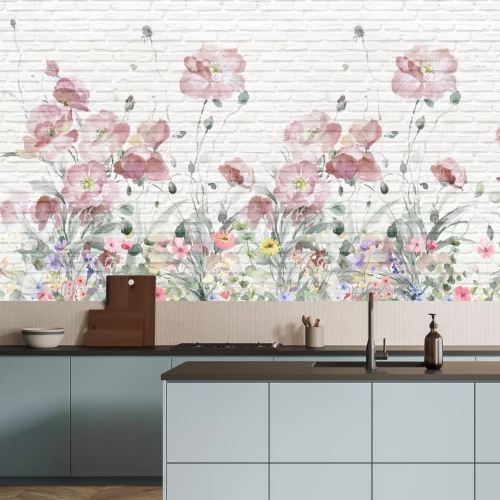 Fototapete Gemalte bunte Blumen auf Marmorhintergrund