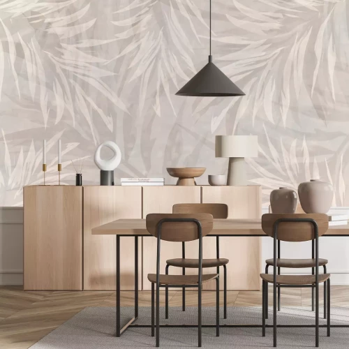 Fototapete Beige Blätter auf hellbraunem Hintergrund