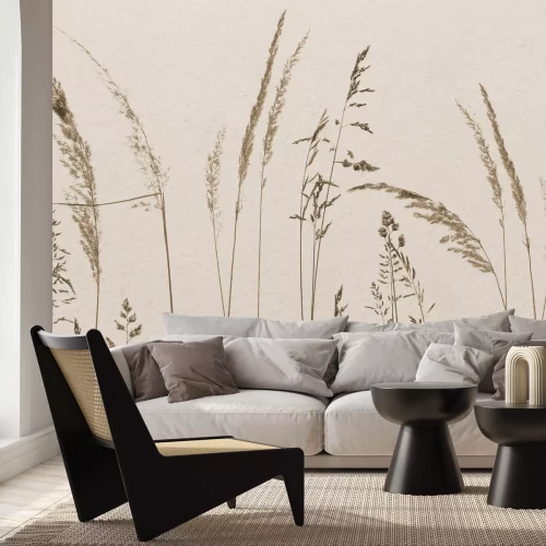 Fototapete Gräser auf beigem Hintergrund im minimalistischen Stil