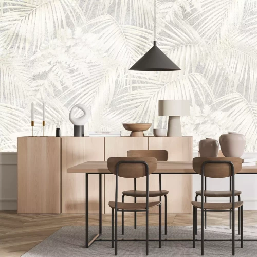 Fototapete Helle Palmblätter auf Grauem Betonhintergrund