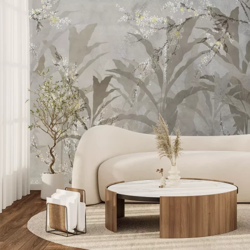 Fototapete Beigefarbene Pflanzen auf Grauem Betonhintergrund