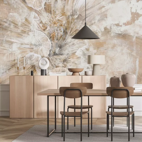 Fototapete Beige Blume Nahaufnahme Betontextur