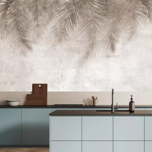 Fototapete Palmenblätter, die von Oben Hängen, in Brauntönen