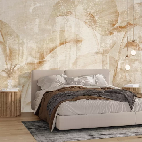 Fototapete Beigefarbene Blätter auf Texturiertem Hintergrund