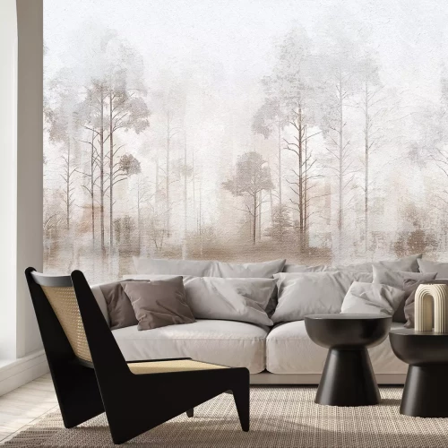Fototapete Waldlandschaft Gemälde mit Beton-Effekt