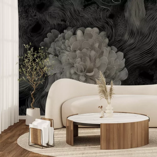 Fototapete Monochrome Blumenabstraktion im modernen Stil