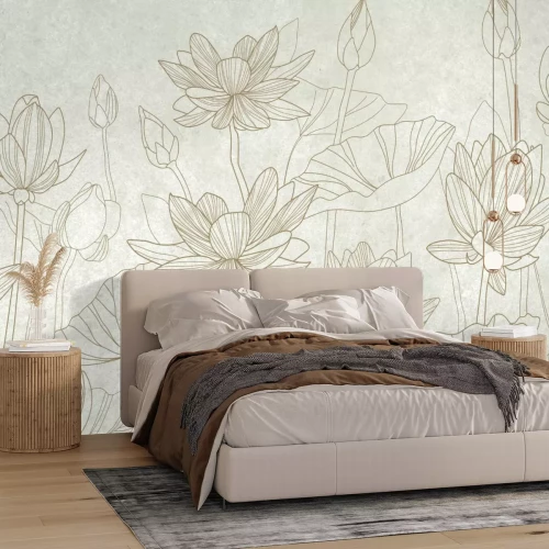 Fototapete Seerosen auf beigem Betonhintergrund