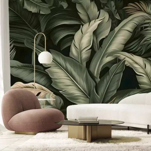 Fototapete Große Bananenblätter auf dunklem Hintergrund