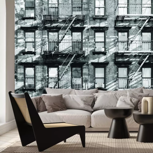 Fototapete Alte Backsteinmietshaus mit Treppen