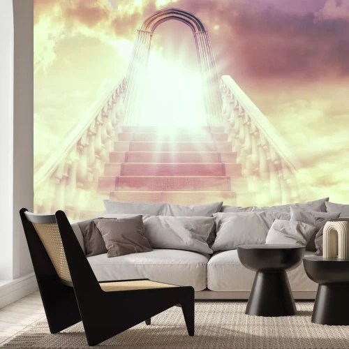 Fototapete Treppen, die zu einem Tor mit Licht führen
