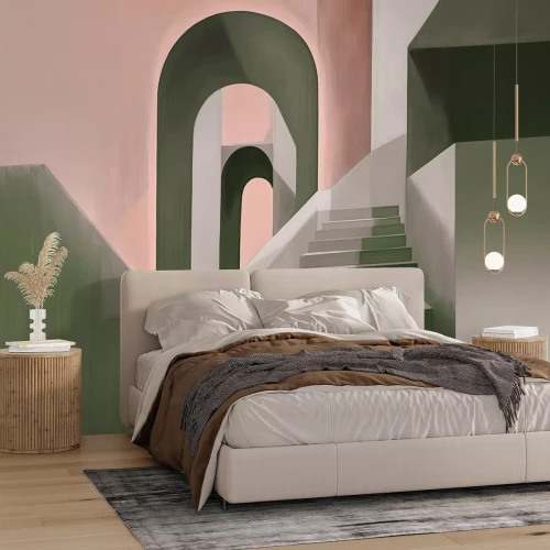 Fototapete Architektonisches Muster mit grünen Treppen