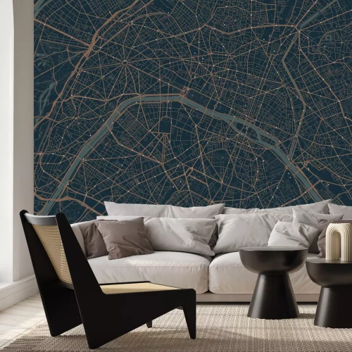 Fototapete Grafische Karte der Stadt Paris in dunklen Farben