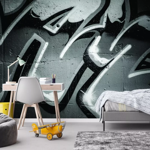 Fototapete Schwarz-weißes Graffiti an einer Betonwand