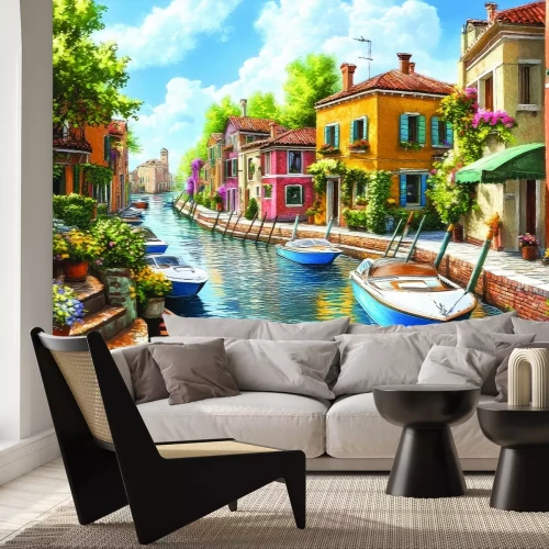 Fototapete Malerische Landschaft von Venedig zwischen Stadthäusern