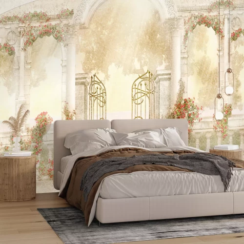 Fototapete Blumengarten zwischen historischer Architektur