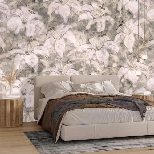 Fototapete Gemalte subtile Nachahmung von Lilienblumen